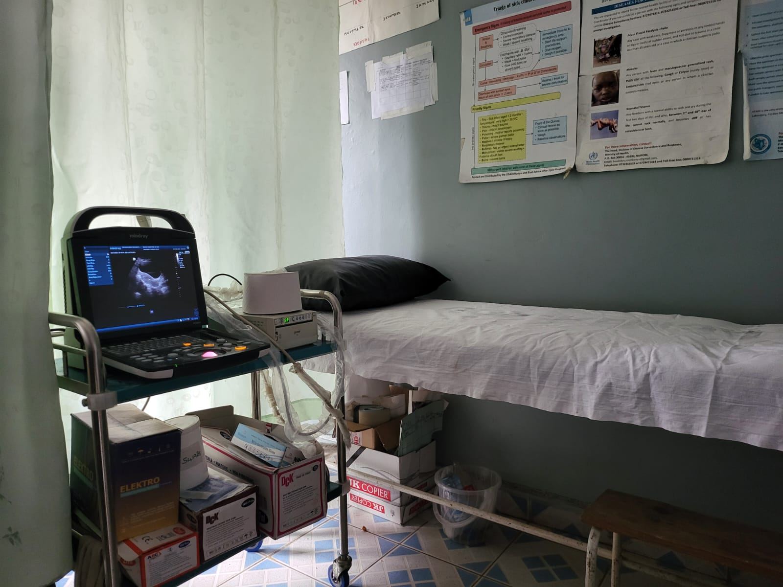 An examination room with ultrasound equipment at SR. Christenem Memorial Hospital